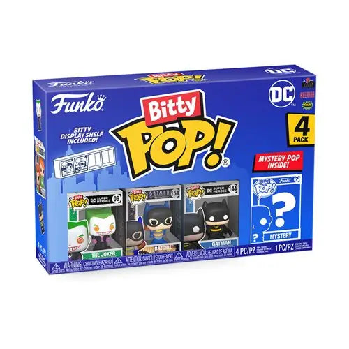 DC Comics Batman Joker Bitty Pop 4-Pack featuring the box of the funko pop toy.