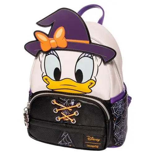 Daisy Duck Halloween Mini Backpack with purple hat and black and white bag