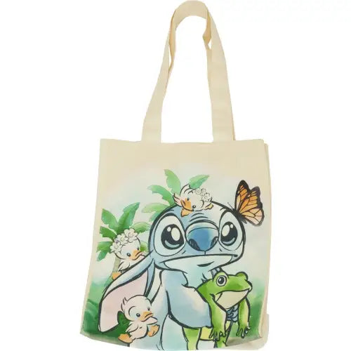 Colorful Canvas Tote Bag featuring Stitch and friends design for springtime adventures
