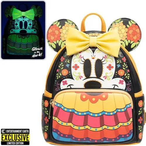 Black Minnie Mouse Sugar Skull Mini-Backpack with Glow detailing.