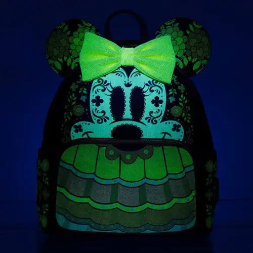 Glow-in-the-dark Minnie Mouse Sugar Skull Mini-Backpack with bow