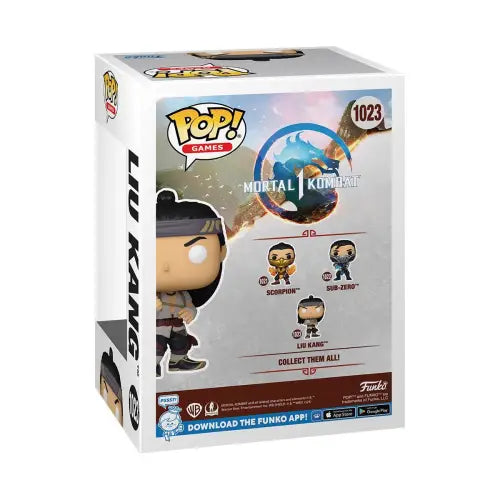 Mortal Kombat Liu Kang Funko Pop! Games figurine box featuring God of Fire character