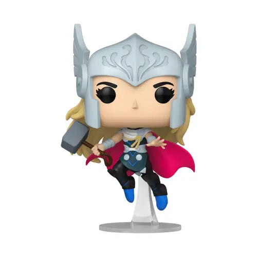Jane Foster Thor Funko Pop displayed with Spider-Gwen Gwenverse Thorgwen Funko Pop Vinyl