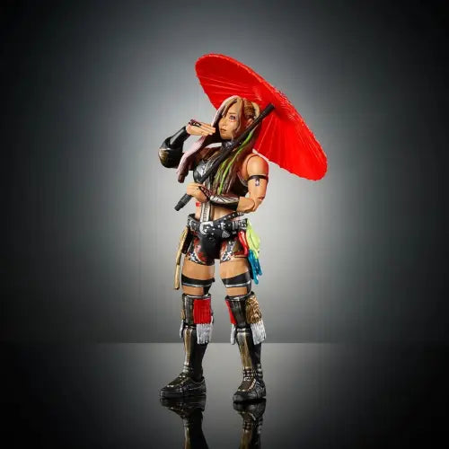 WWE Elite Collection Kairi Sane Action Figure with red umbrella display