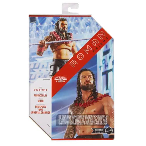 Roman Reigns WWE Ultimate Edition action figure packaging displayed in WWE Ultimate series