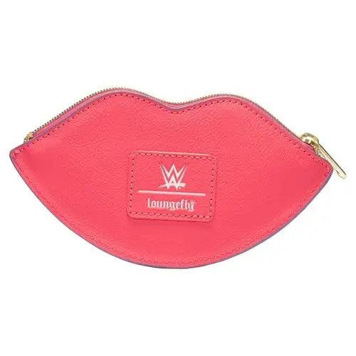 WWE Bianca Belair Lips Wallet - Exclusive: Pink leather lip-shaped purse with zipper.