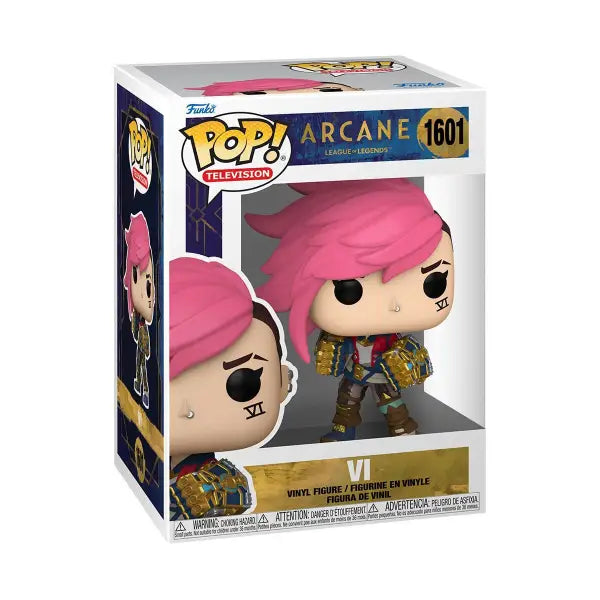 Vi Funko Pop Vinyl Figure from Arcane, featuring pink hair and colorful outfit