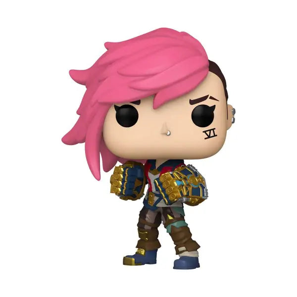 Funko Pop Vinyl Figure of Arcane: League of Legends Vi with bright pink hair and colorful attire