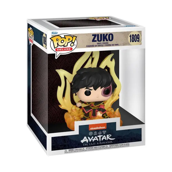 Funko Pop figure of Zuko from Avatar: The Last Airbender, surrounded by flames