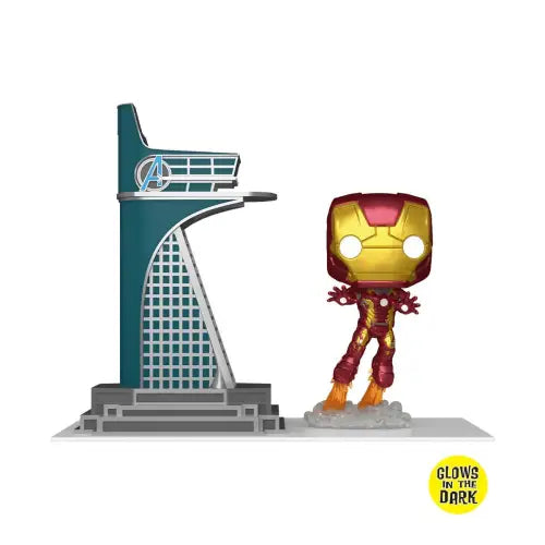 Iron Man Funko Pop with glow-in-the-dark Avengers Tower, a Previews Exclusive collectible