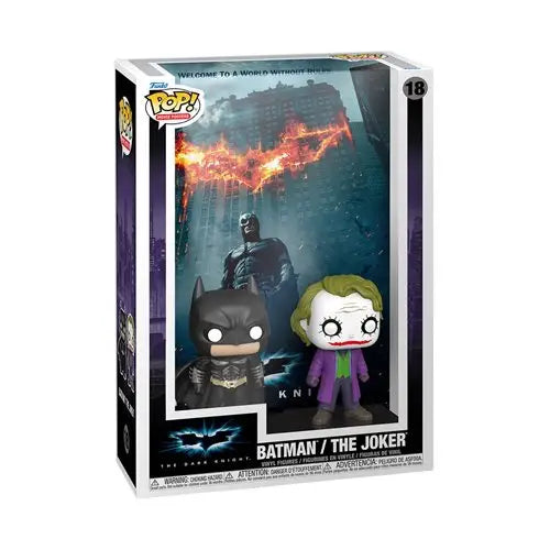 DC Batman vs Joker Funko Pop figures in ’Batman: Dark Knight’ movie poster design.