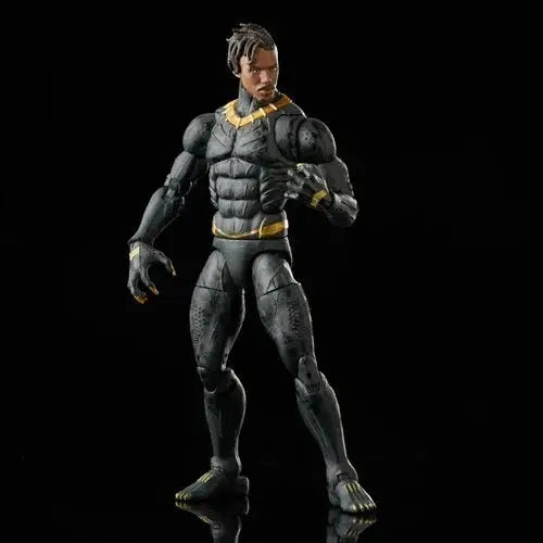 Marvel Legends Erik Killmonger action figure with DC Comics The Flash displayed.