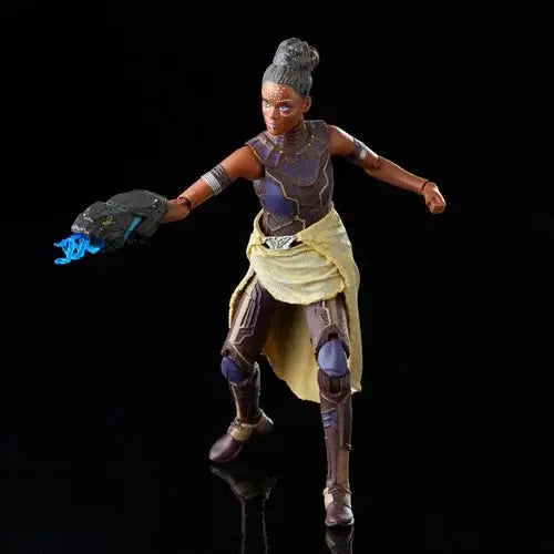 Marvel Legends Shuri 6-Inch Action Figure: Woman in yellow dress holds blue glove