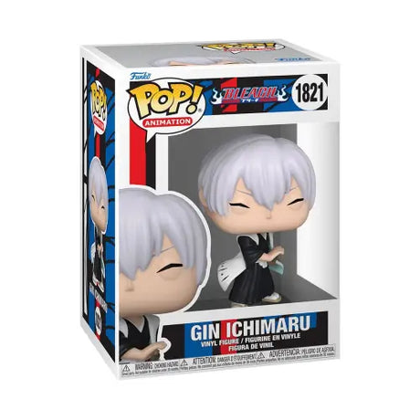 Funko Pop vinyl figure of Gin Ichimaru from Bleach in black outfit and silver hair