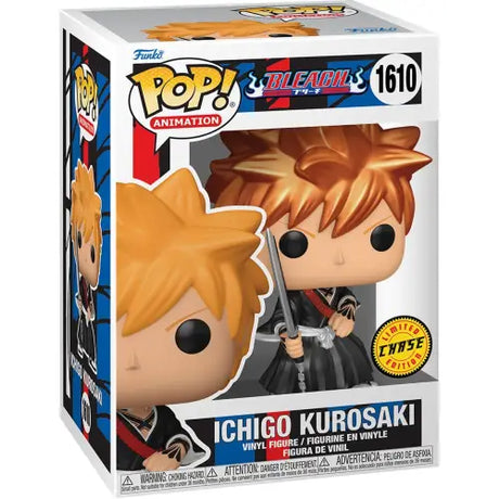 Funko Pop vinyl figure of Ichigo Kurosaki in black robes wielding a sword from Bleach