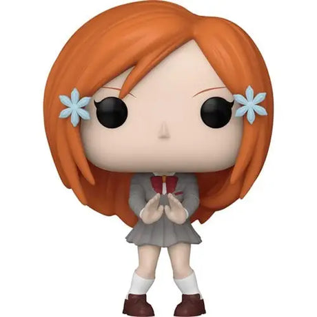 Bleach Orihime Inoue Funko Pop figure with orange hair in school uniform and blue clips