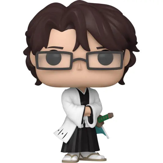 Cartoon-style Bleach Sosuke Aizen Funko Pop! Vinyl Figure #1697 holding a green object