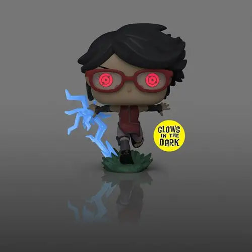 Sarada Uchiha Sharingan Glow Pop Vinyl Figure in dark background