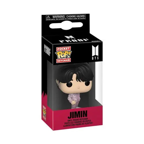 BTS Jimin Key Chain - Funko Pocket Pop! toy in box with person in pink shirt