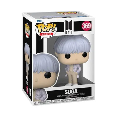 BTS Suga Funko Pop displayed with Pop Rocks candy pack.