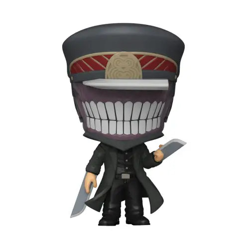 Chainsaw Man Funko Pop figure in black uniform with knives and military hat