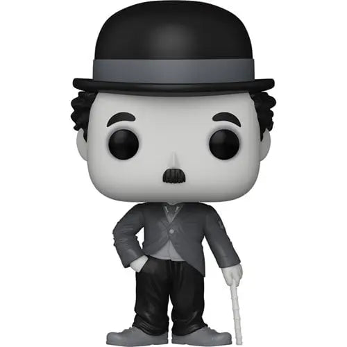 Charlie Chaplin Funko Pop figure in a bowler hat and suit, holding a cane