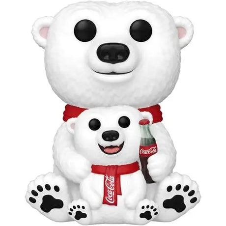 Cartoon Polar Bear and Cub Funko Pop Vinyl Figure holding Coca-Cola with scarf