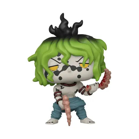 Cartoon punk rock zombie Funko Pop figure with green hair and blood sickles from Demon Slayer