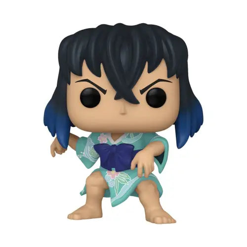 Demon Slayer Inosuke Hashibira Funko Pop in martial arts pose with black and blue hair