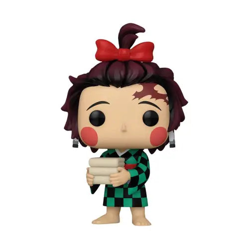 Tanjiro Kamado Funko Pop from Demon Slayer, holding a bowl in a checkered kimono