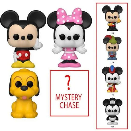 Close up of Disney characters in Disney Classics Mickey Mouse Bitty Funko Pop mini figure.