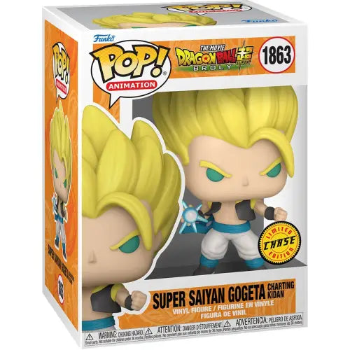 Funko Pop figure of Super Saiyan Gogeta from Dragon Ball Super with yellow hair