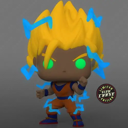 Close up of Super Saiyan 2 Goku Funko Pop toy with yellow hair