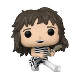 Eddie Van Halen Funko Pop vinyl figure with shaggy hair in striped outfit from Entertainment Earth