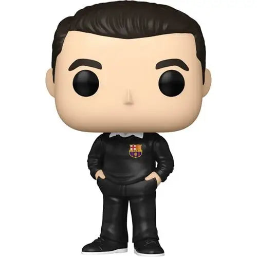 Funko Pop figure of Football Barcelona Xavi in black outfit with hands in pockets