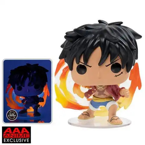 Funko Pop figure of an anime character with spiky black hair, red shorts, and flame effects around them.