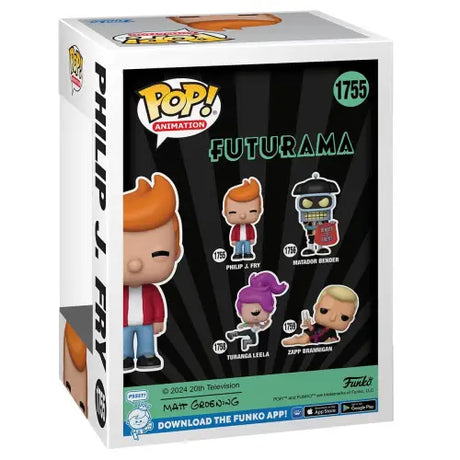 Futurama Philip J. Fry Funko Pop! Vinyl Figure #1755 box showcasing iconic characters