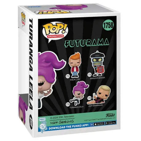 Futurama Turanga Leela Funko Pop! Vinyl Figure box featuring iconic characters