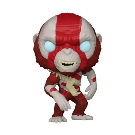 Red and white Funko Pop vinyl figure of Skar King from Godzilla x Kong with glowing eyes