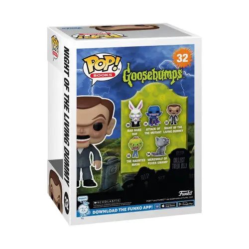 Goosebumps Night of the Living Dummy Funko Pop vinyl figure box showcasing characters