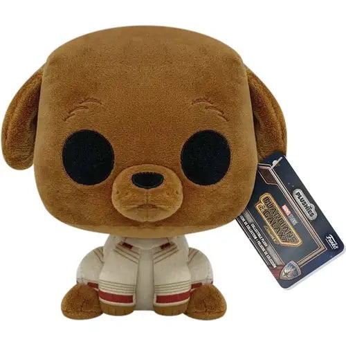 Brown dog plush toy with red collar and white shirt, Galaxy Volume 3 Cosmo.