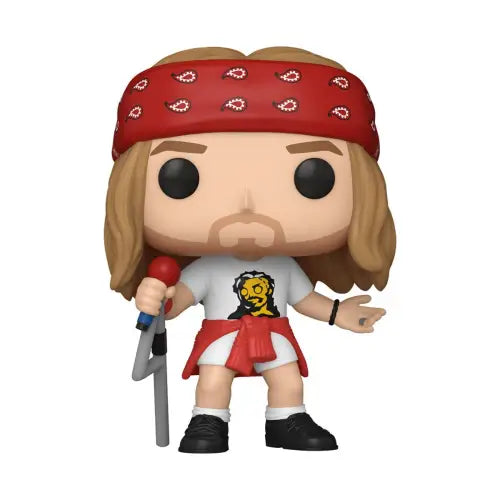 Funko Pop figure of Guns N’ Roses Axel Rose in red bandana and microphone