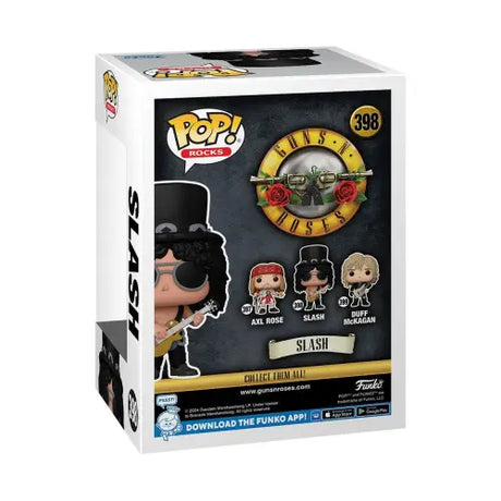 Funko Pop vinyl figure of Slash from Guns N Roses in top hat and sunglasses