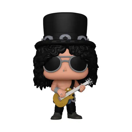 Funko Pop figure of Guns N’ Roses Slash in top hat and sunglasses with guitar