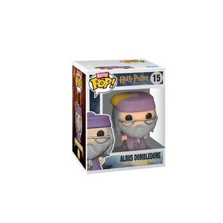 Bitty Funko Pop Harry Potter Dumbledore figure displayed in fun pack.