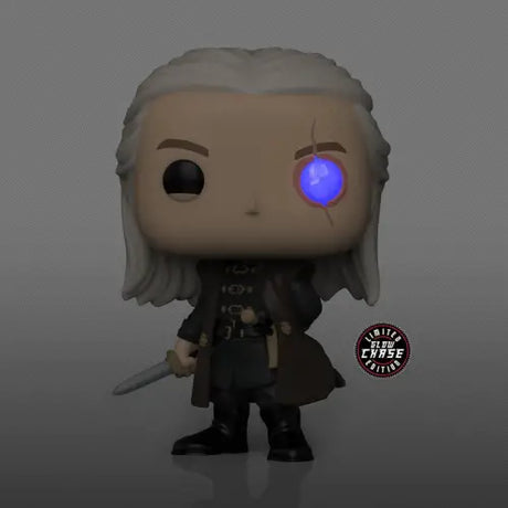 Aemond Targaryen Funko Pop vinyl figure with glowing eye and sword in dark attire