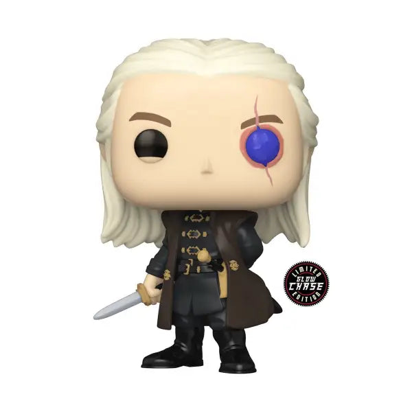 Aemond Targaryen Funko Pop figure featuring a white-haired character with an eye patch