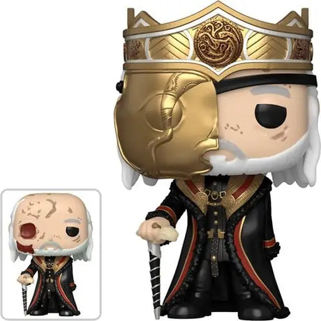 Viserys Targaryen Funko Pop figurine with mask, white hair, and ornate black and gold outfit