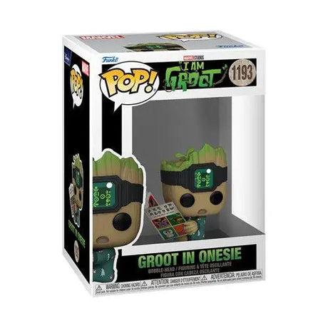 Funko Pop Vinyl Figure of Groot displayed in Groot Onesie Vinyl Figure