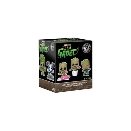 I Am Groot Mystery Minis box featuring cartoon-style Groot characters from Guardians of the Galaxy